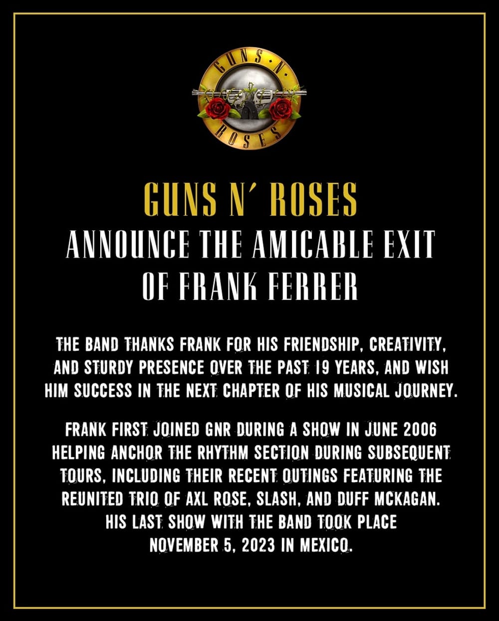 Frank Ferrer Exits Guns N’ Roses after 19 years